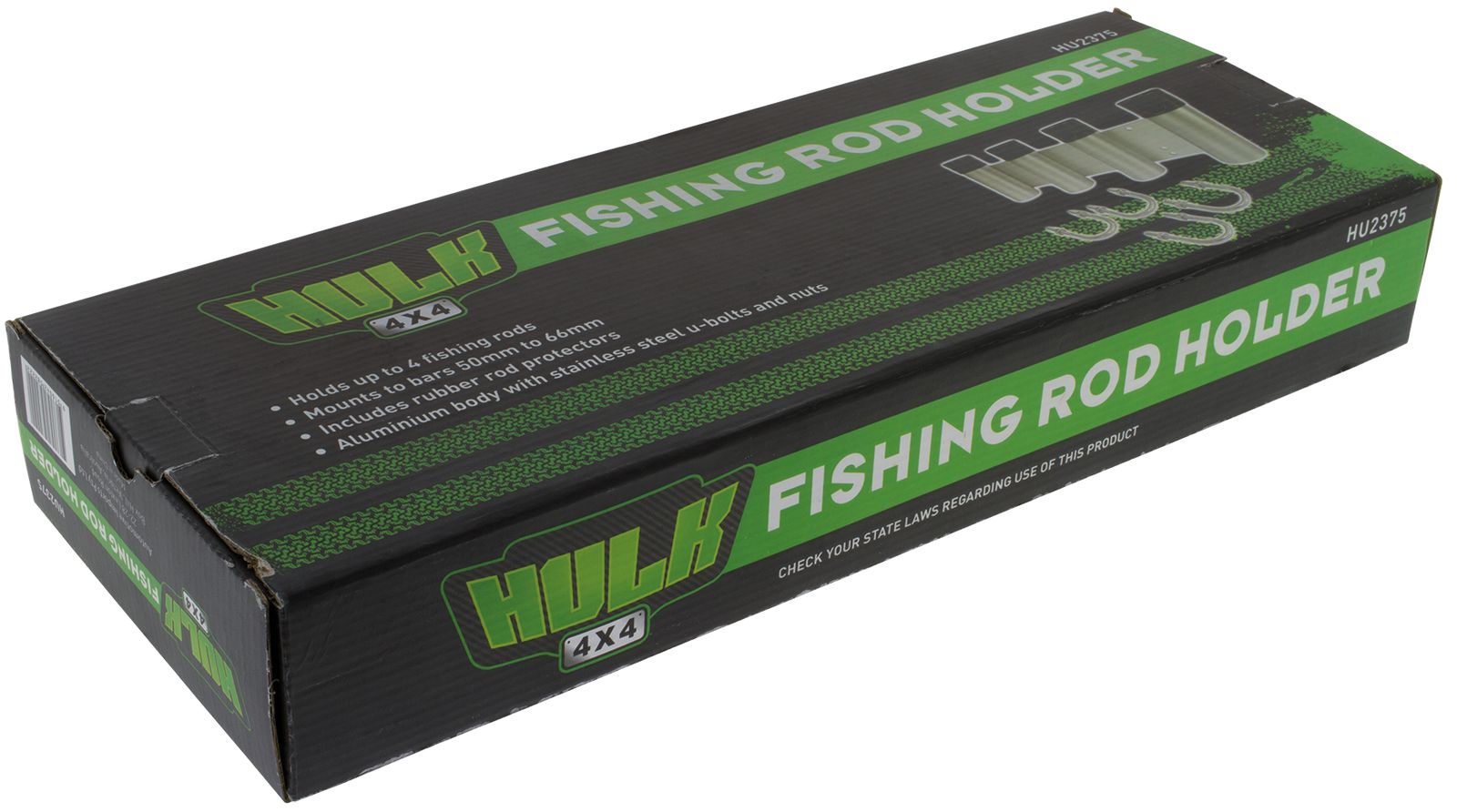 Hulk 4x4 HU2375 Bullbar Fishing Rod Holder Holds 4 Rods for 59mm & 75mm